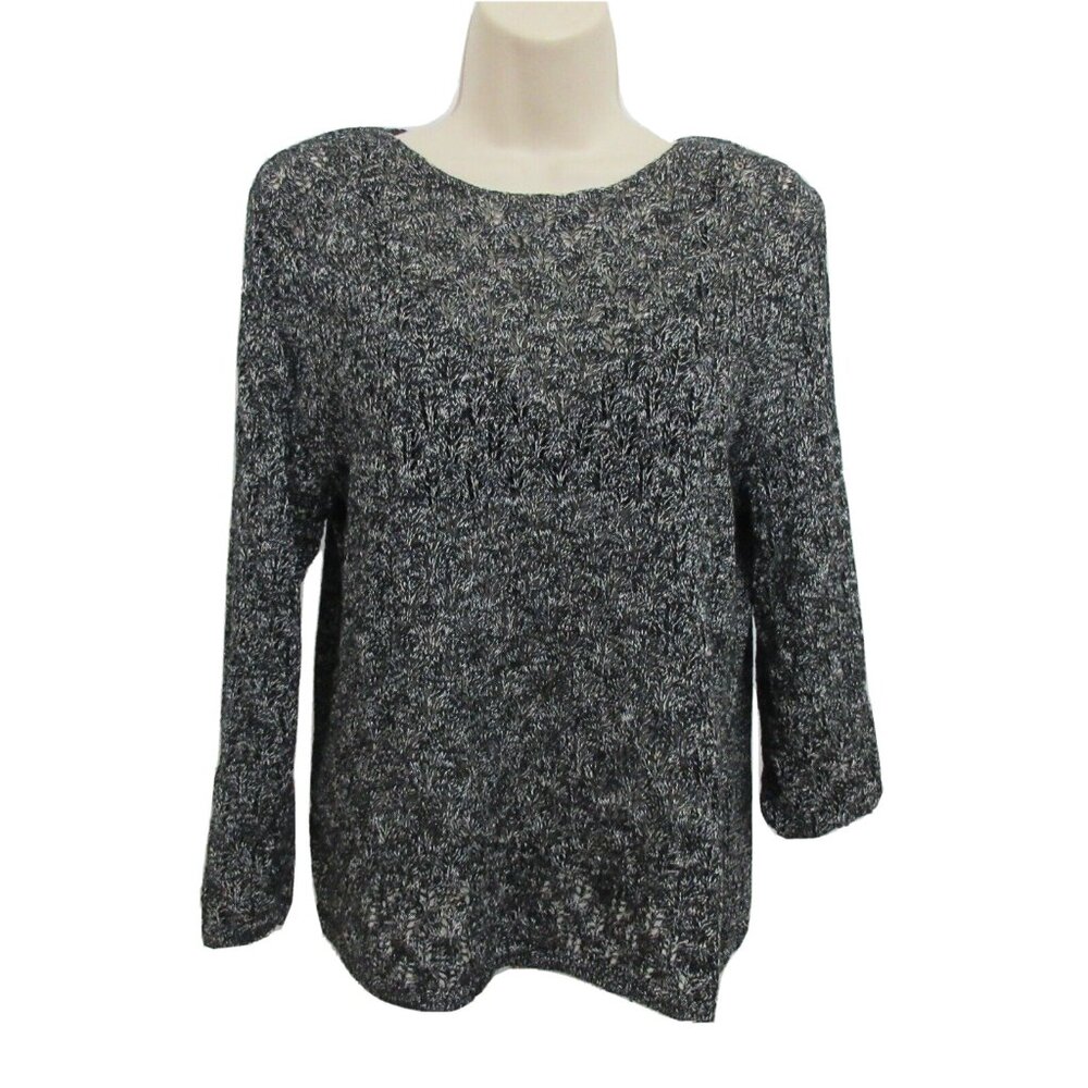 Norton McNaughton Sweater Size Medium Black White Open Knit Pullover Long Sleeve